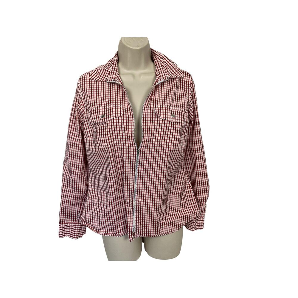 Vintage Tracy M Top Womens Medium Red Gingham Zip‎ Front Western Cowgirl 90s